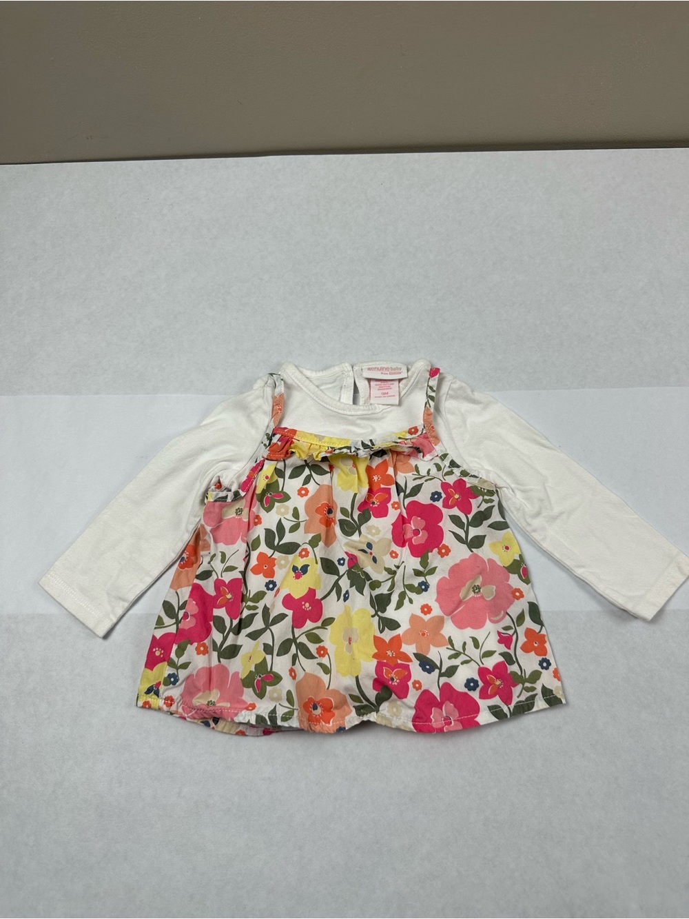 OshKosh B'gosh White Long-Sleeve Top with Multicolor Floral Overlay